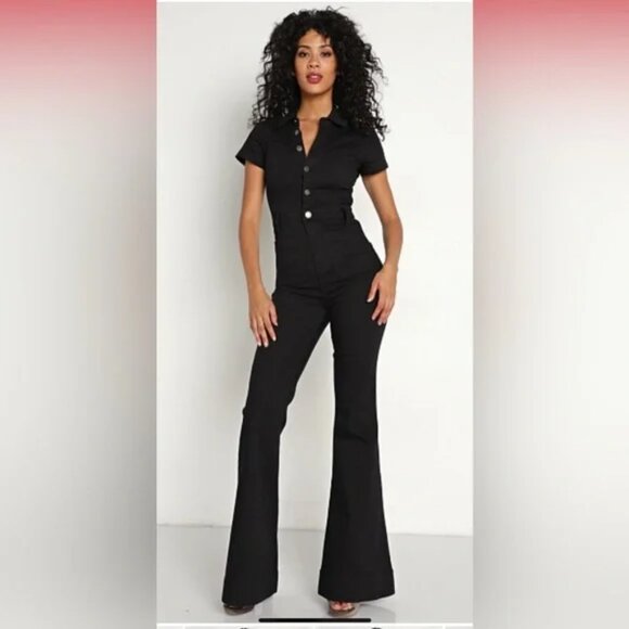 Show Me Your MuMu Everheart Flare Jean Jumpsuit - Black Size: S - Picture 5 of 5